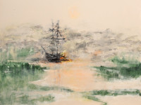 Hugo Correa, Señales en el mar, acrílico sobre tela, 120 x 120 cm., 2004